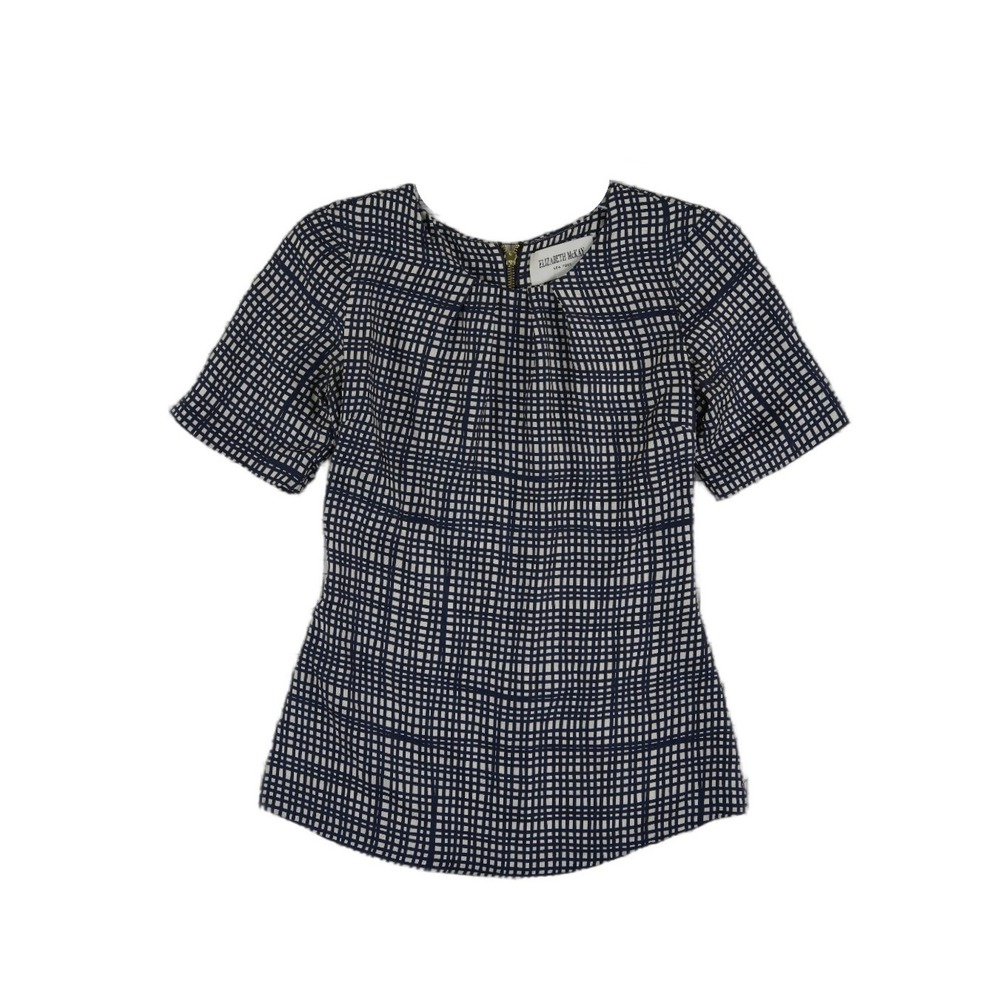 Elizabeth McKay 100% Silk Blouse Women's Size 0 Navy Blue Back Zipper Career - Picture 2 of 6